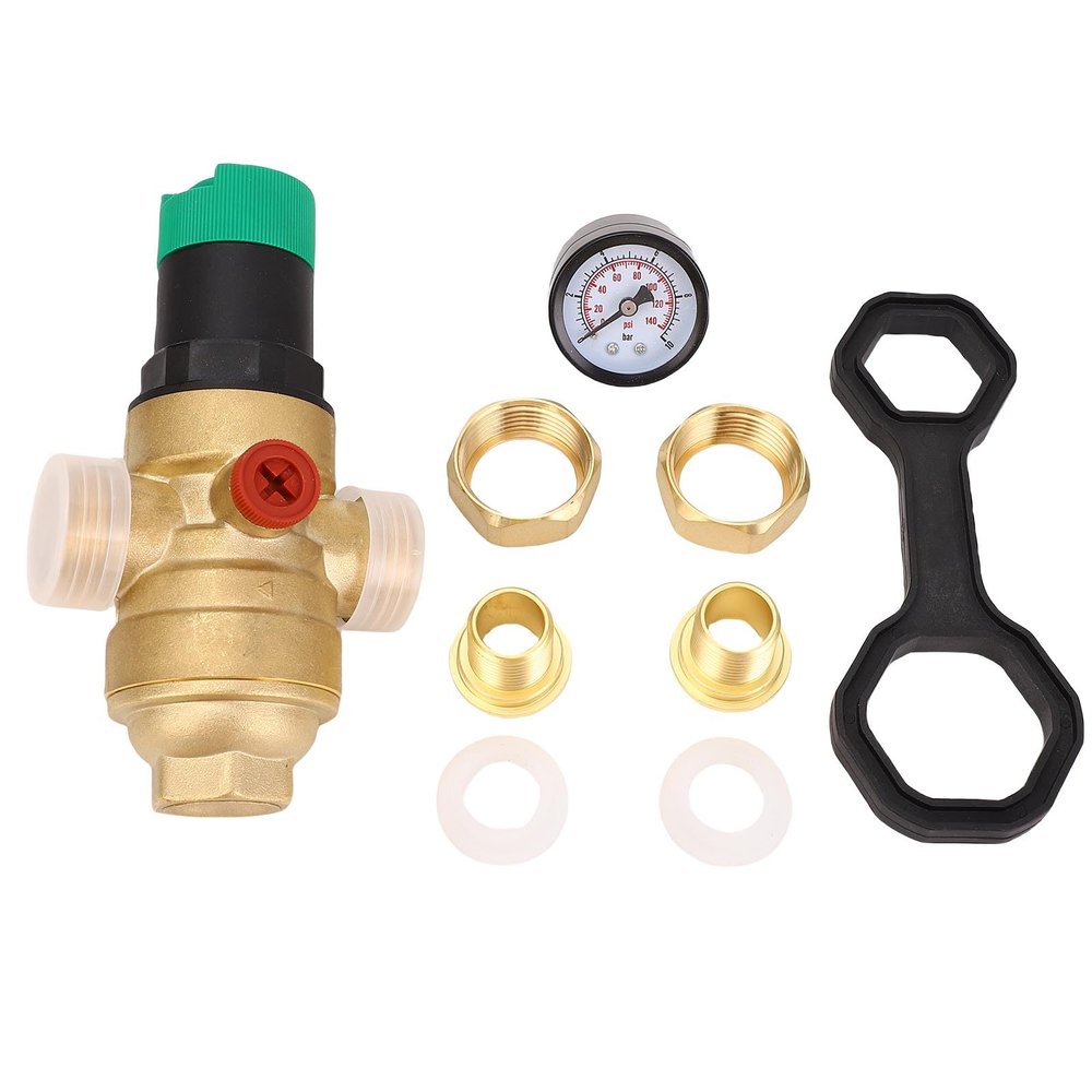 Jeanoko Water Pressure Regulator with Filter and Pressure Gauge, 16.0 m³/h, 3/4 in (DN20)
