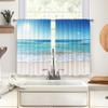 Treer Bistro Café Curtains, 2-Pack, Beach Print, 60 x 60 cm, Sea Blue view 1