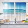 Treer Bistro Café Curtains, 2-Pack, Beach Print, 60 x 60 cm, Sea Blue view 3