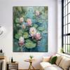 GDJSMIN Lotus Leaves and Water Lilies on a Pond Canvas Wall Art, Impressionist Style, Blue-Green, 40 x 50 cm view 1