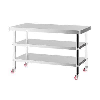 3-Tier Stainless Steel Rolling Table with Wheels, 70 x 50 x 80 cm