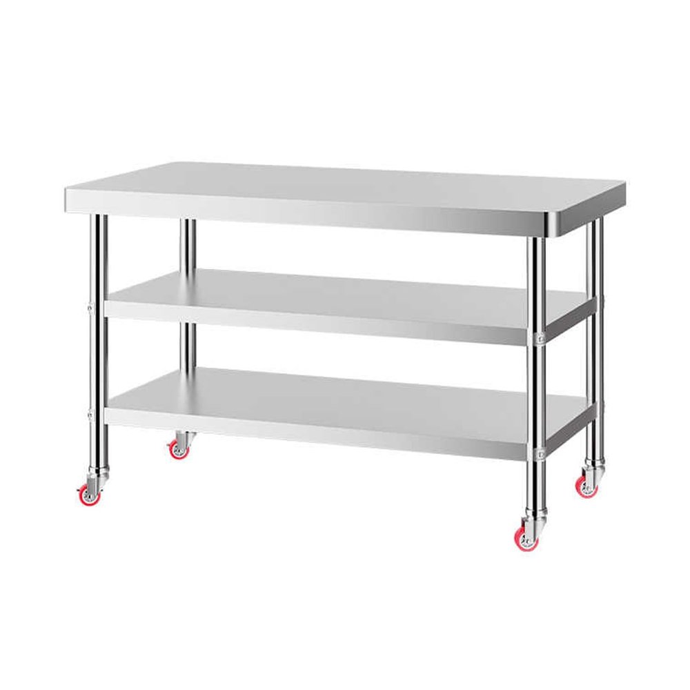 3-Tier Stainless Steel Rolling Table with Wheels, 70 x 50 x 80 cm
