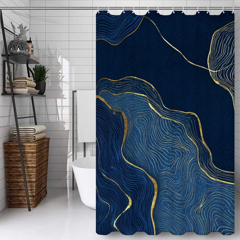 Navy Blue Polyester Shower Curtain, 180 x 240 cm, Abstract Y#236