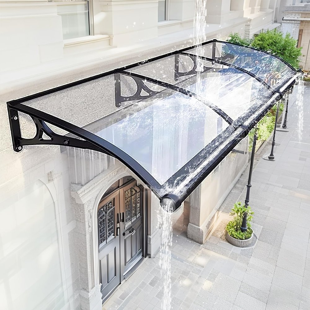 Ddasam Arched Door Canopy, UV Protection & 100% Waterproof, Polycarbonate and Aluminum, 100 x 90 cm