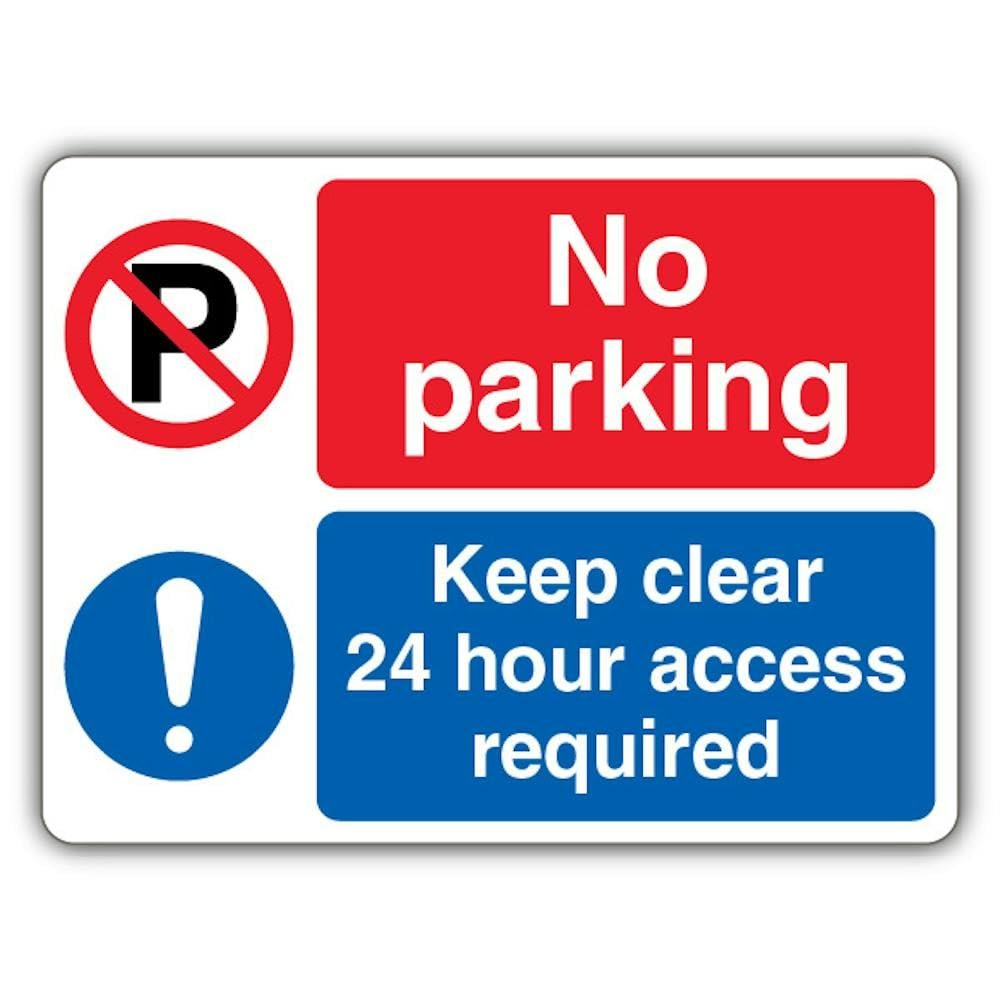 V Safety "No Parking/Keep Clear/Access Required" Sign, Double Symbol, Landscape, 600 x 450 mm, RA1 Reflective 3 mm Aluminum Composite