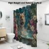 NAWVNMI Playful Tiger Shower Curtain, 180 x 180 cm, Blue-Green Tropical Floral Design view 4