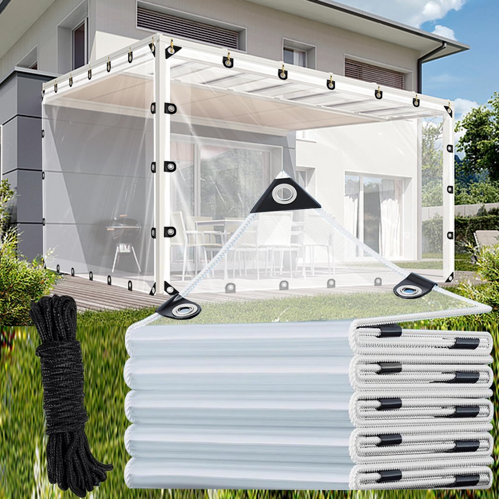 AHWEKR 90% Transparent Waterproof PE Tarp with Eyelets, 1.6 x 5.2 m