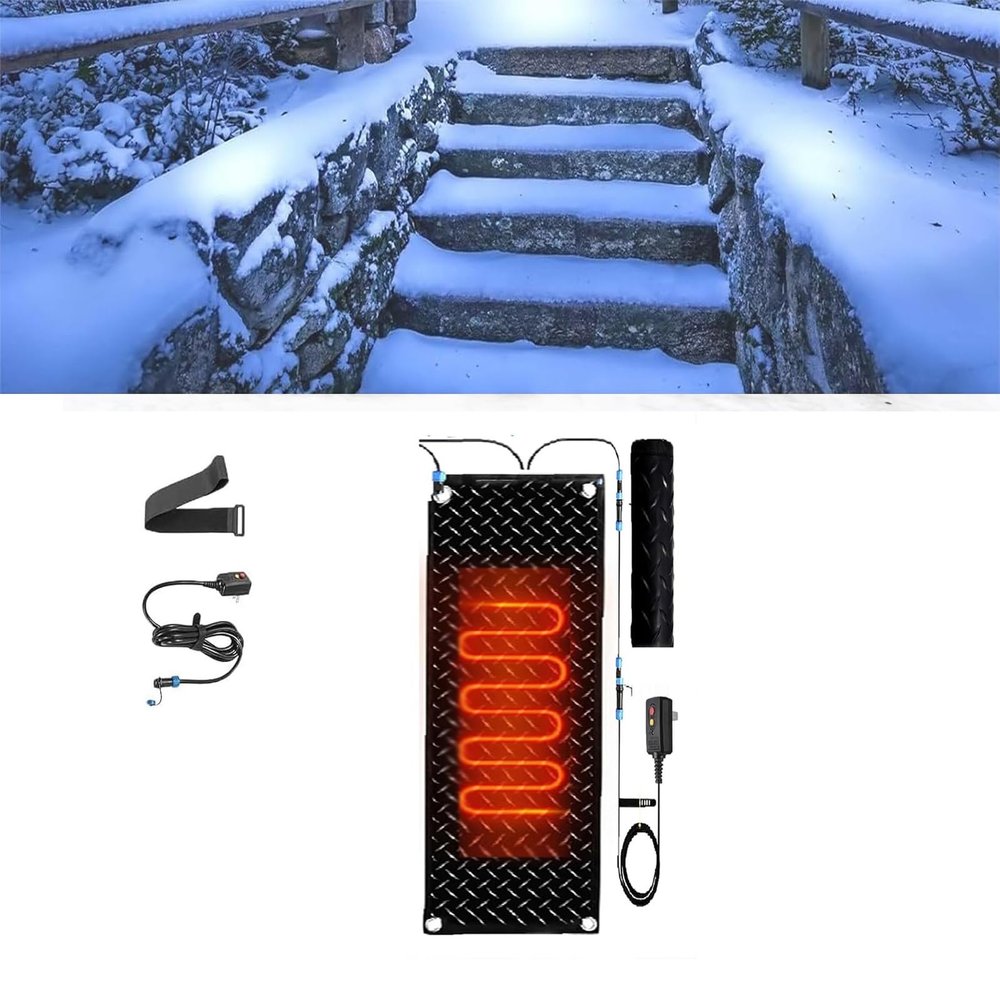 Snow-Melting Mats for Outdoor Stairs, Non-Slip Rubber, 25.4 x 90 cm, 1-Piece
