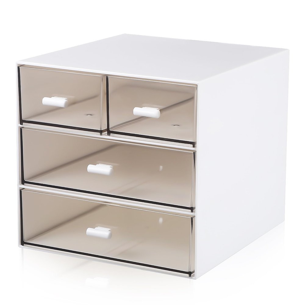 JOINPAYA White Plastic Desk Organizer with 4 Drawers and 3 Tiers