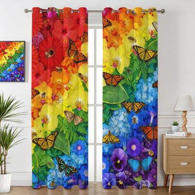 Havenix Rainbow Butterfly Flower Blackout Curtains, 2-Piece Set, 166 cm Long