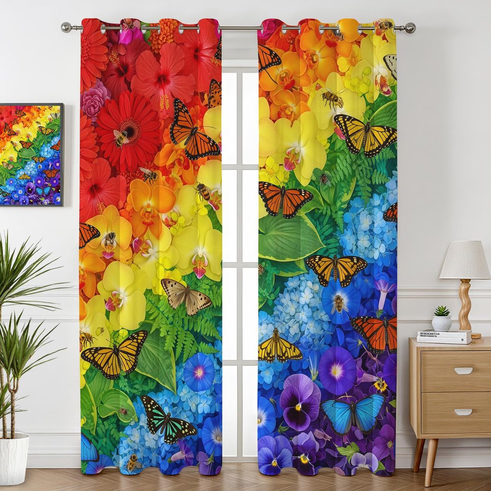 Havenix Rainbow Butterfly Flower Blackout Curtains, 2-Piece Set, 166 cm Long