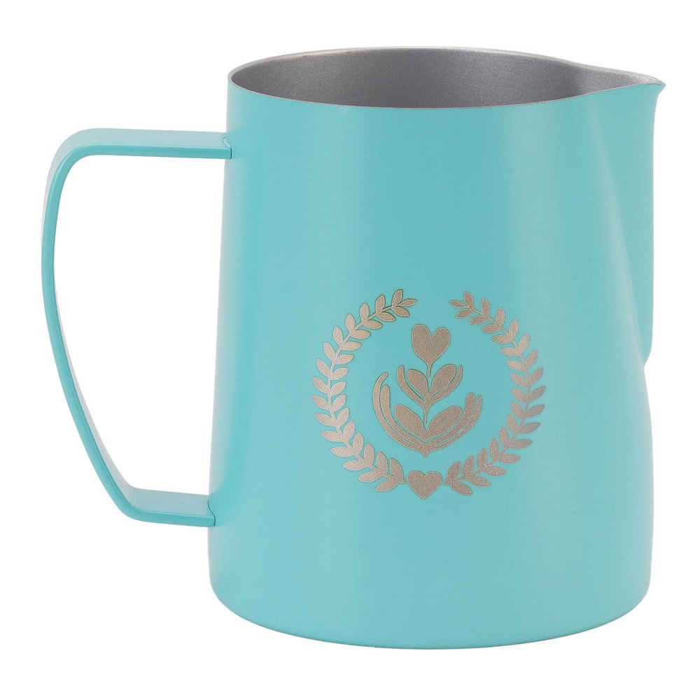 SAXOJONON 350 ml Coffee Art Cup, Pointed Spout, 304 Stainless Steel Milk Frothing Pitcher, Mint Green