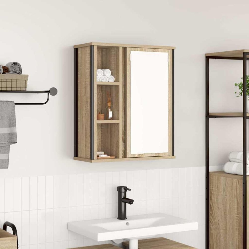 Owoxanthellate Bathroom Wall Cabinet with Mirror, Sonoma Oak, 50 x 21 x 60 cm