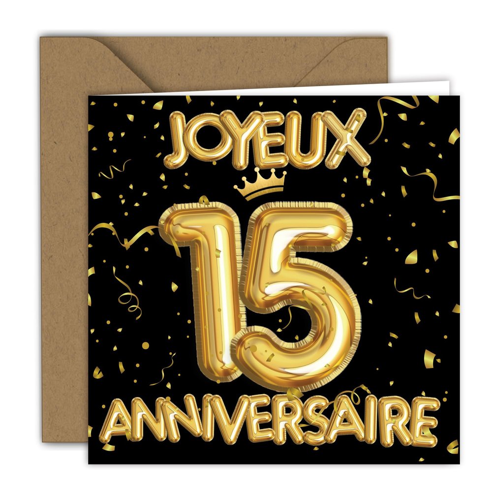 Edition Colibri Birthday Card - Gold Balloon Design | Folded Card (15 x 15 cm) - with Kraft Envelope - Blank Inside (2)