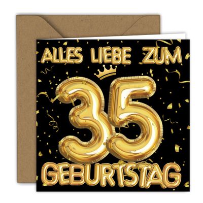 Birthday Card - Golden Balloon Numbers 35