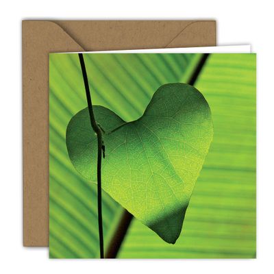 Valentine’s Card – Green Heart-Shaped Leaf Motif | Folded Card (15 x 15 cm) with Kraft Envelope, Blank Inside