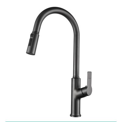 TYMYW Pull-Down Kitchen Faucet with Sprayer, 3 Modes, Single Handle, 360° Swivel, Brass, Gray