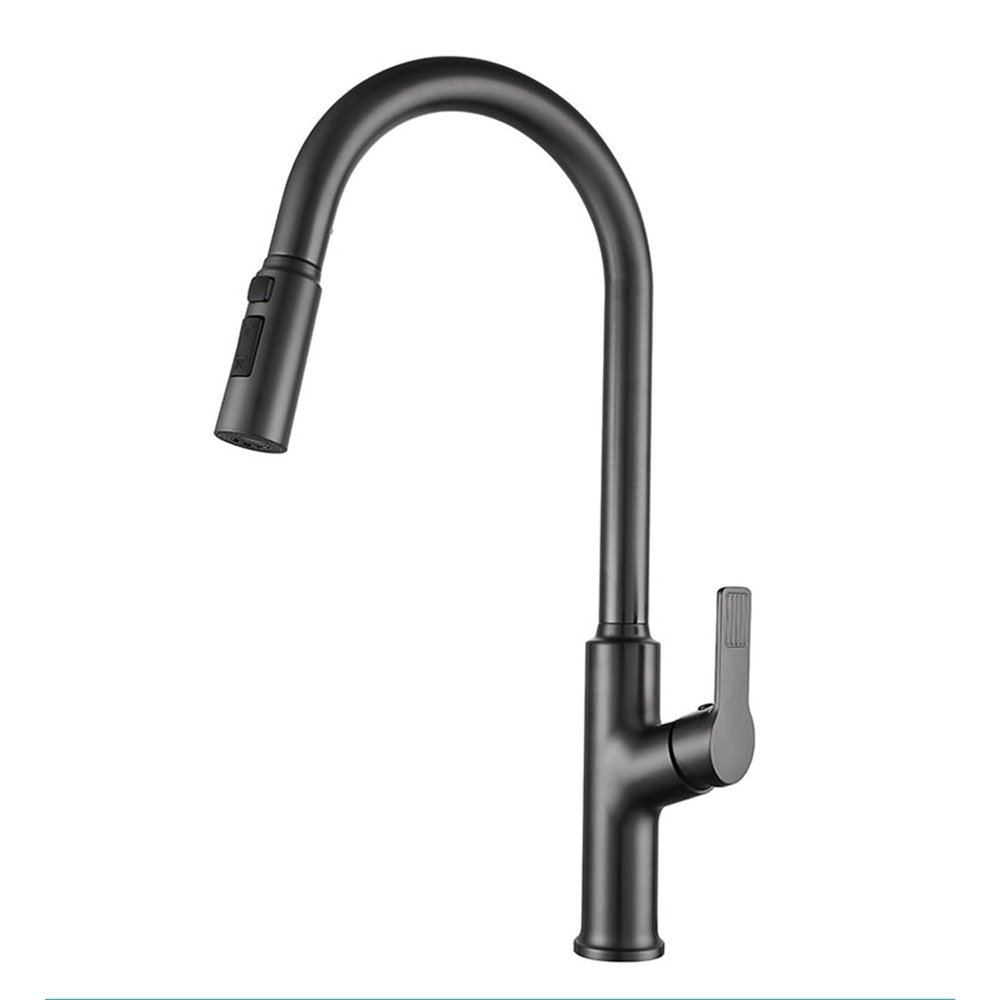 TYMYW Pull-Down Kitchen Faucet with Sprayer, 3 Modes, Single Handle, 360° Swivel, Brass, Gray