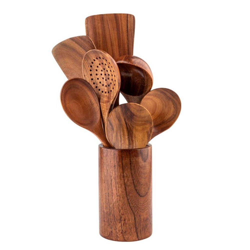 8-Piece Wooden Cooking Utensil Set with Stand