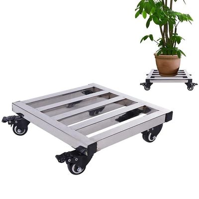 35 cm Stainless Steel Plant Caddy with Wheels, Square Metal Pot Mover, Silver