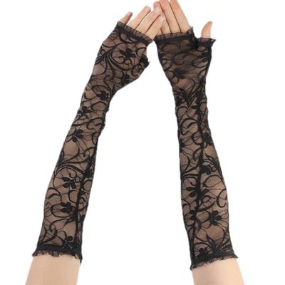 MAGICLULU Women's Lace Arm Sleeves with UV Protection and Breathable Material, Elegant Black Fingerless Gloves for Cycling and Yoga