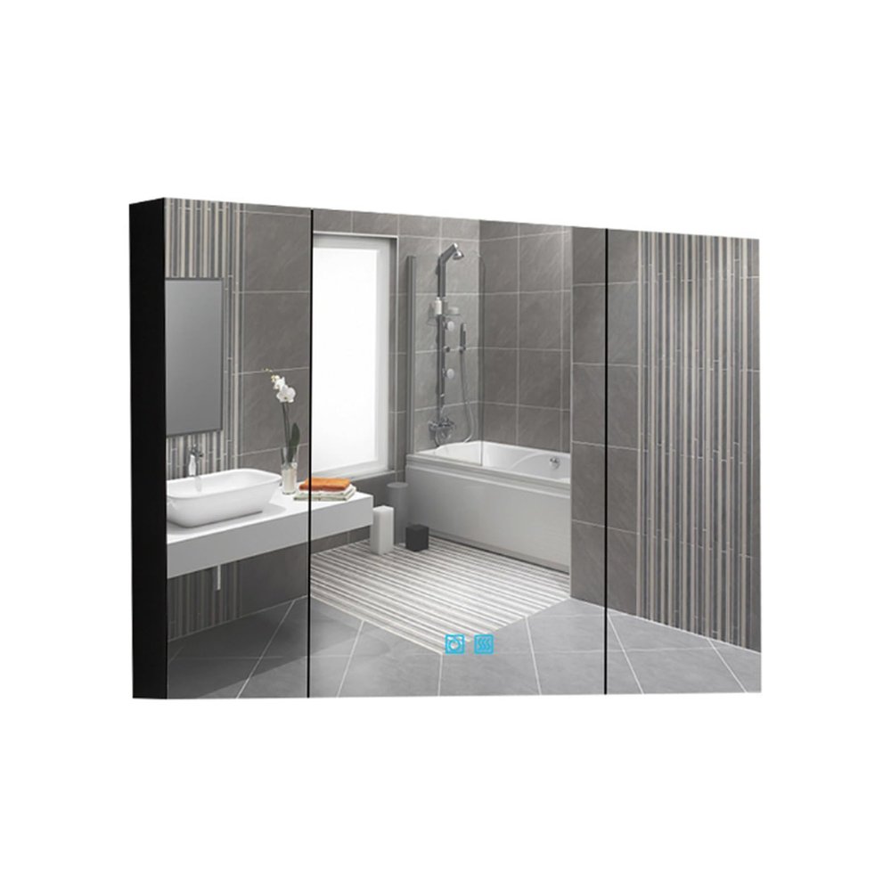 Illuminated Stainless Steel Bathroom Medicine Cabinet with Mirror, Dimmable, 80 x 80 x 13 cm