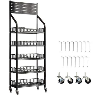 WQZzjm Sales Rack with Shelves and Hooks, Rolling Snack Display