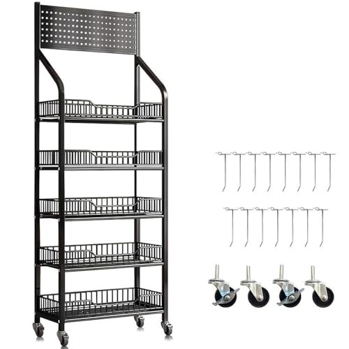 WQZzjm Sales Rack with Shelves and Hooks, Rolling Snack Display