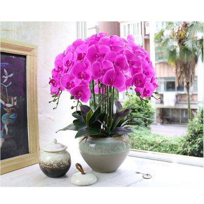AFQBOEQXY Decorative Bonsai Artificial Butterfly Orchids, 10-Piece Set with Ceramic Pot, Multicolor (Red)