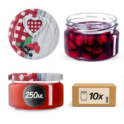 KADAX Set of 10 250 ml Canning Jars, TO82, with Screw Lids