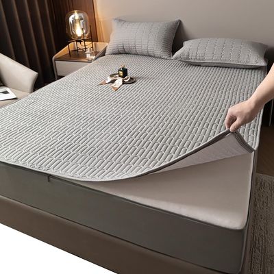 Zippered Quilted Mattress Protector, Washable, Gray, 135 x 190 + 15 cm