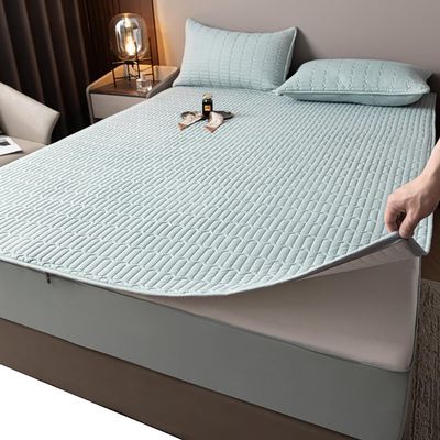 Quilted Zippered Mattress Protector, Light Cyan, 150 x 190 + 18 cm