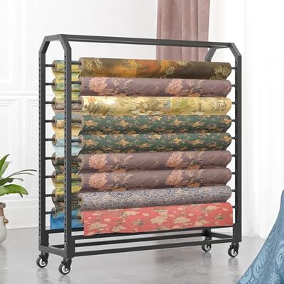Commercial Fabric Roll Storage Rack with Locking Casters
