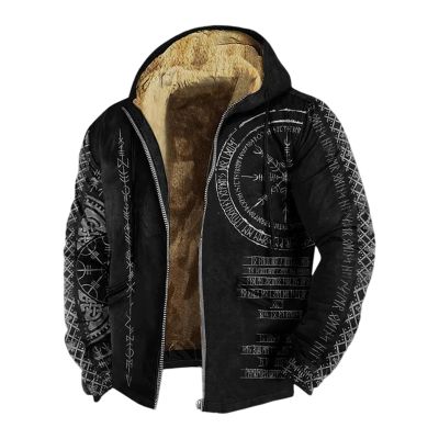 Foweknow Men's Viking Tattoo Hooded Jacket with Fleece Lining