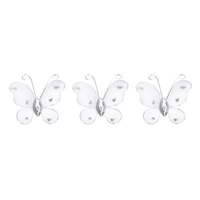 Mesh Glitter Butterfly Decorations, 30 Pieces, Wired Craft Butterflies with Faux Gemstones for Weddings, Parties, Home and DIY Decor, Red, Pink, White (White)