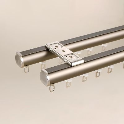 IRUGS 2-Track Curtain Rail, Ceiling/Wall Mount with Silent Rollers, Champagne-A, 380 cm/12.5 ft