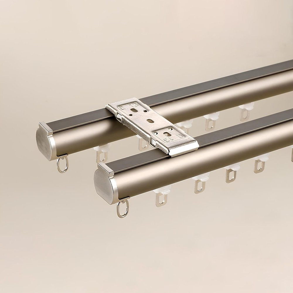 IRUGS 2-Track Curtain Rail, Ceiling/Wall Mount with Silent Rollers, Champagne-A, 380 cm/12.5 ft