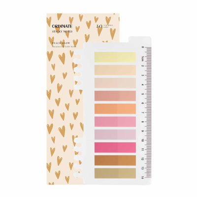 200-Piece Sticky Note Tabs, Gray-Style Page Markers, Self-Adhesive Pastel Writable Strips with Ruler for Page Marking and Bookmarks (I-Peach Glow)