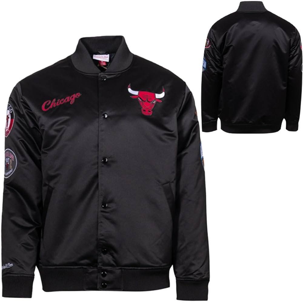 Mitchell & Ness NBA Blackout Heavyweight Satin Jacket | Chicago Bulls | Size XL, Black