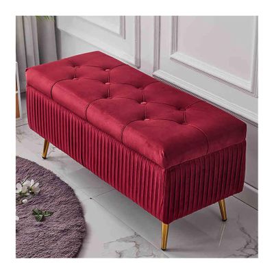 Upholstered Bench with Gold-Tone Metal Legs, Rectangular Ottoman for Entryway, Living Room, Bedroom or Hallway, Red, 80 x 40 x 45 cm, Stylish and Space-Saving