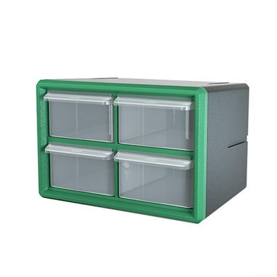 Stackable Plastic Drawer Multi-Grid Hardware Storage Box with Wall Mount for Tools and Electronics, 4-Grid, Green