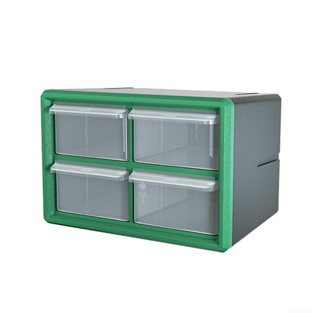 Stackable Plastic Drawer Multi-Grid Hardware Storage Box with Wall Mount for Tools and Electronics, 4-Grid, Green