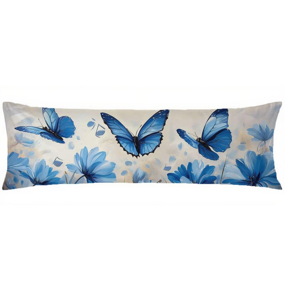 Blue Butterfly Pillowcase 40 x 140 cm for Side Sleeper Pillow