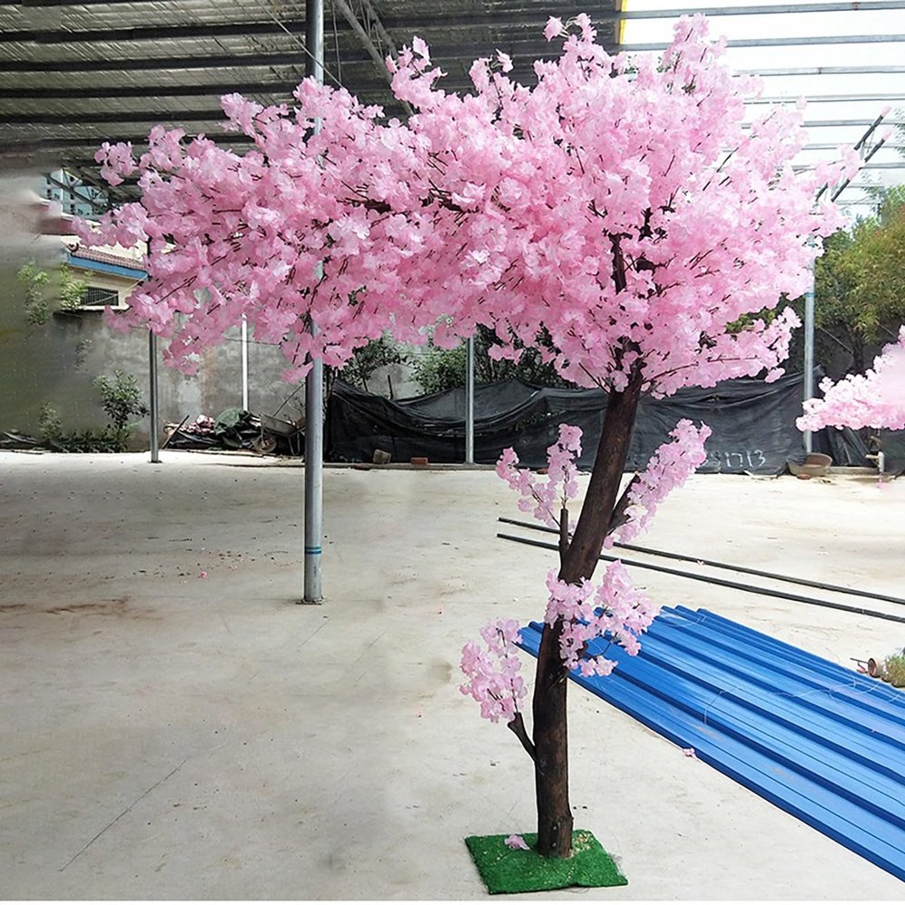 LIGUIEN Large Realistic Artificial Cherry Blossom Tree with Real Wood Trunk, 1.8 m/47 in, Indoor/Outdoor