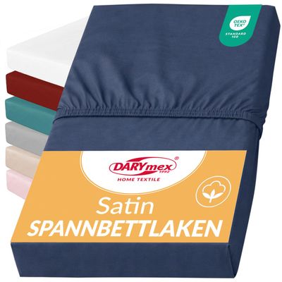 Darymex Fitted Sheet, Cotton Sateen, 120 x 200 cm, Up to 20 cm, Cornflower Blue