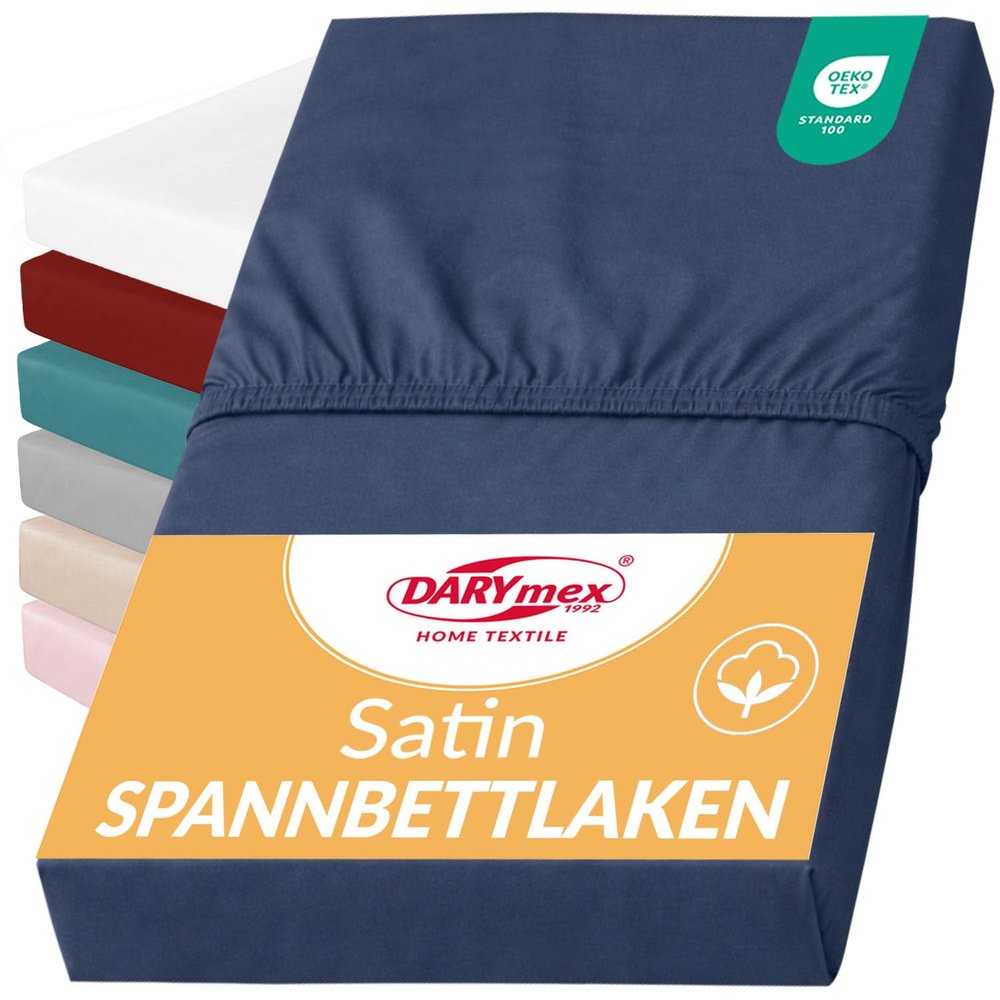 Darymex Fitted Sheet, Cotton Sateen, 120 x 200 cm, Up to 20 cm, Cornflower Blue