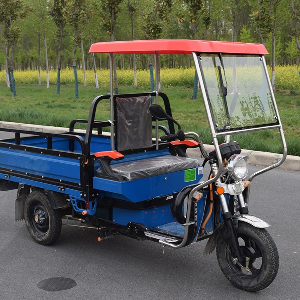 Electric Tricycle Canopy, Frame Roof Cover, Windproof and Rainproof, All-Season (Red, 70 cm/27.6 in)