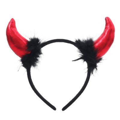 Paxrmuky Red Devil Horn Headband with Black Feather for Women
