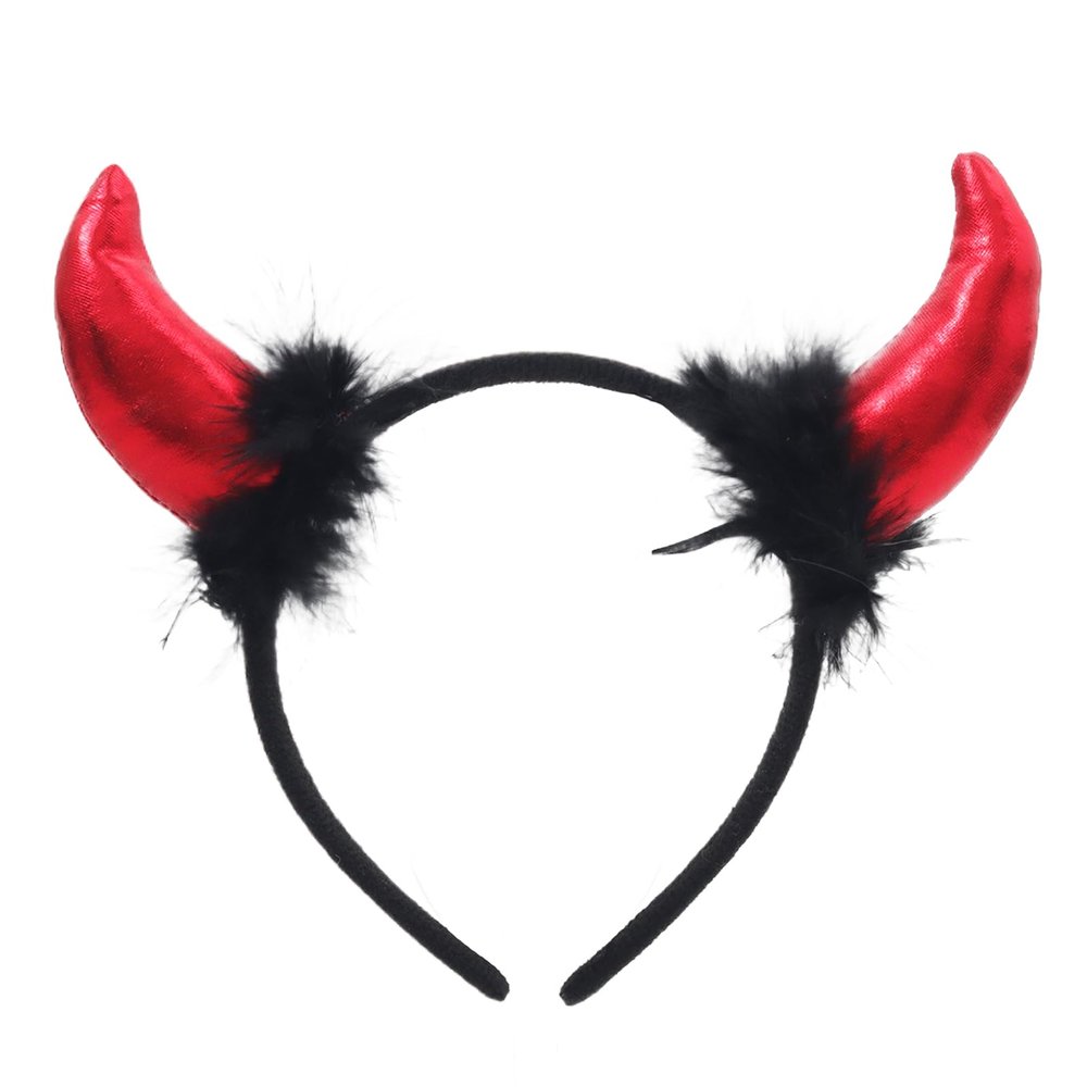 Paxrmuky Red Devil Horn Headband with Black Feather for Women