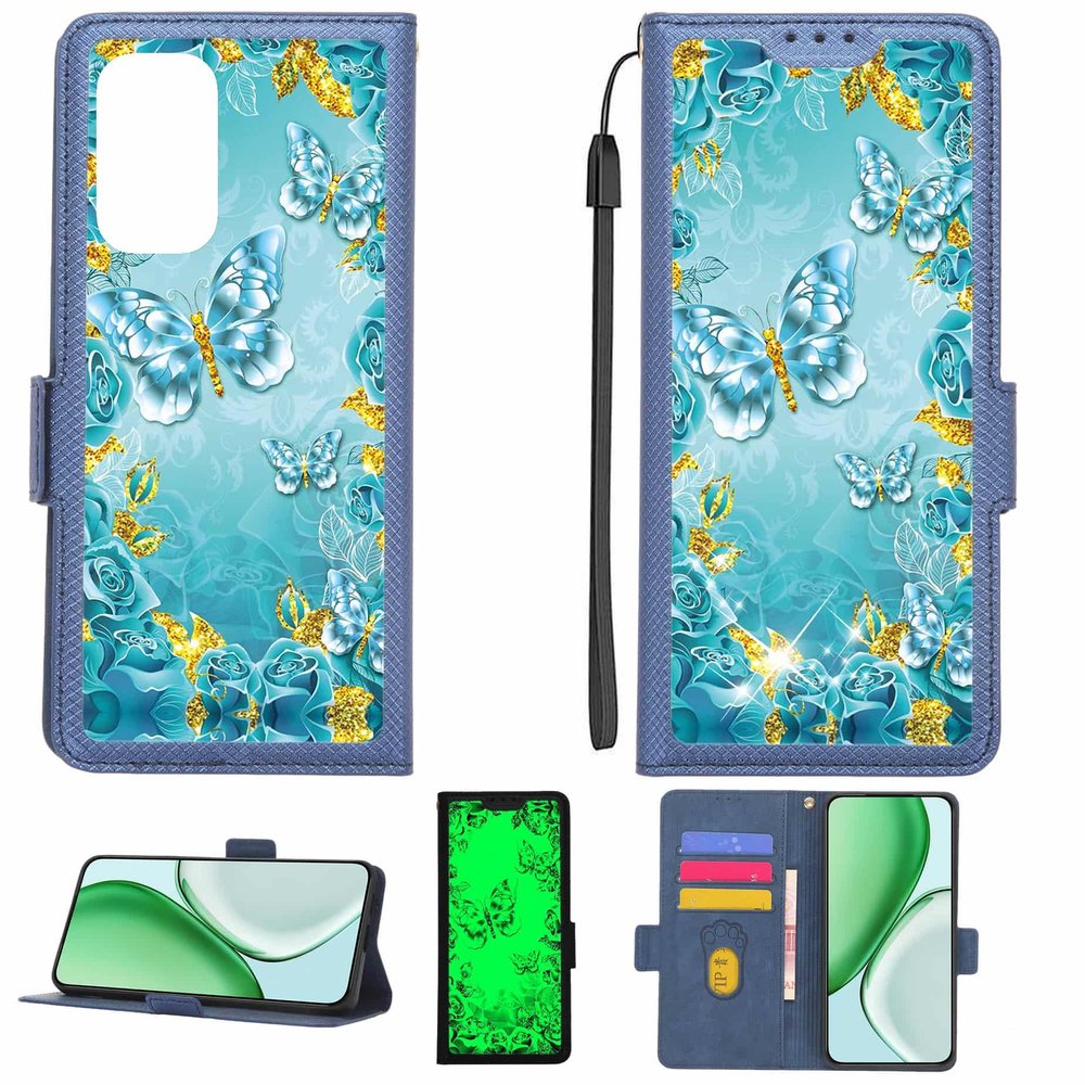 Kinetijy Flip Case for Logicom Elio, Gold Glitter & Glow-in-the-Dark, LPT-YHD